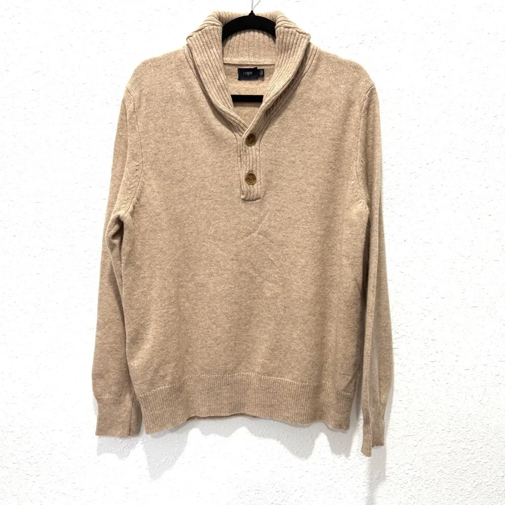 J.‎ Crew Men's  lambswool Tan men's shawl-collar sweater L